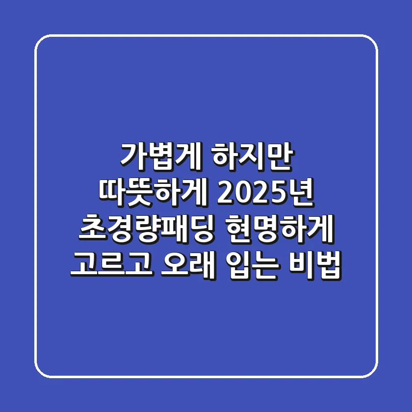 가볍게, 하지만 따뜻하게! 2025년 초경량패딩, 현명하게 고르고 오래 입는 비법
