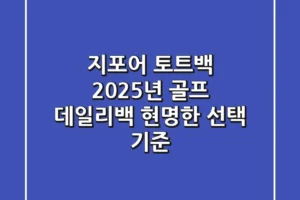 지포어 토트백, 2025년 골프 & 데일리백 현명한 선택 기준