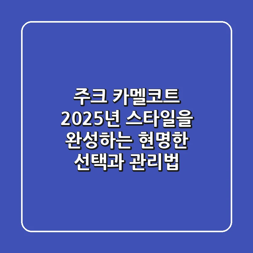 주크 카멜코트: 2025년 스타일을 완성하는 현명한 선택과 관리법